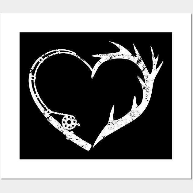 Fishing And Shed Hunter Deer Hunting Mix Heart Wall Art by paola.illustrations